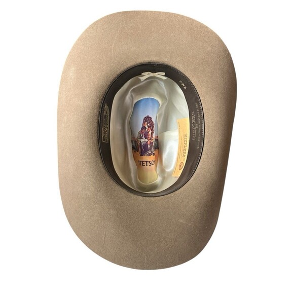 Vintage John B Stetson 3X Beaver XXX Cowboy Hat Beige w/ Feather Size 6-7/8 - Picture 7 of 11